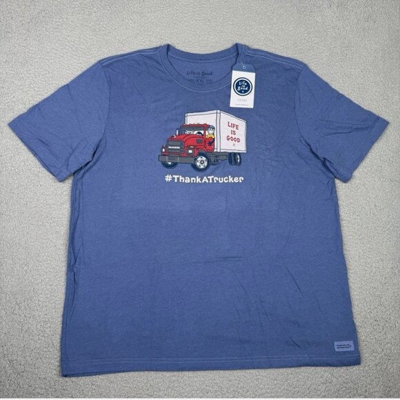 Life Is Good Shirt Mens XXL 2XL Blue Mack Trucks Thank A Trucker Crusher Tee NW - Picture 2 of 11